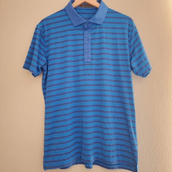 G/FORE Polo Shirt Mens Medium Blue Striped Performance Golf Stretch Breathable - Picture 1 of 10